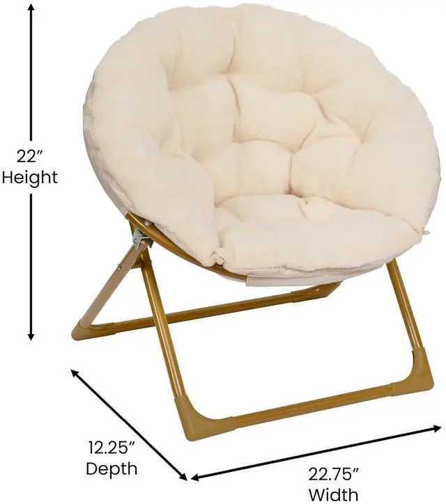 Alt view image 7 of 7 - Flash Furniture Gwen Kids Cozy Mini Folding Saucer Chair - Ivory Faux Fur Moon Chair - Soft Gold Metal Frame - 23" Portable Folding Chair For Living Room or Bedroom