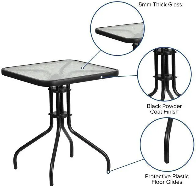 Alt view image 17 of 19 - Flash Furniture Barker Square Tempered Glass Metal Table (TLH073A1)
