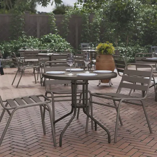 Alt view image 9 of 14 - Flash Furniture Bellamy Round Tempered Glass and Metal Table 31.5" Bronze (TLH0702BZ)