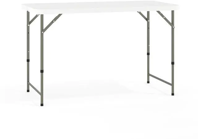 Alt view image 7 of 13 - 4-Foot Height Adjustable Bi-Fold Granite White Plastic Folding Table