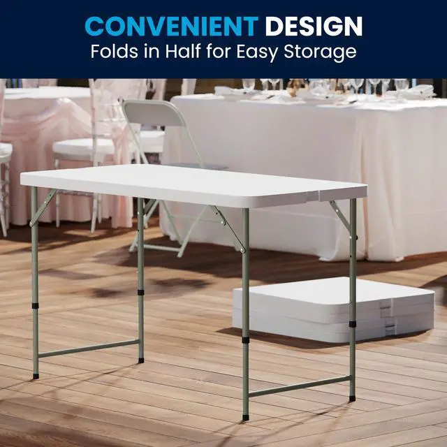 Alt view image 9 of 13 - 4-Foot Height Adjustable Bi-Fold Granite White Plastic Folding Table