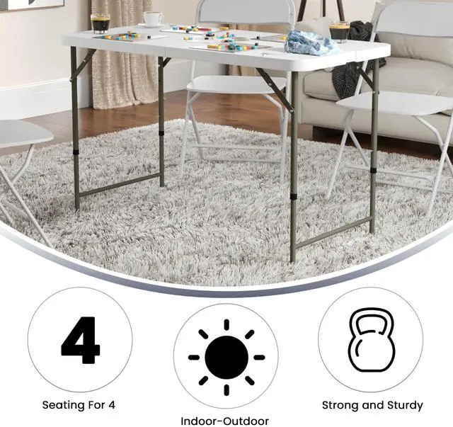 Alt view image 10 of 13 - 4-Foot Height Adjustable Bi-Fold Granite White Plastic Folding Table