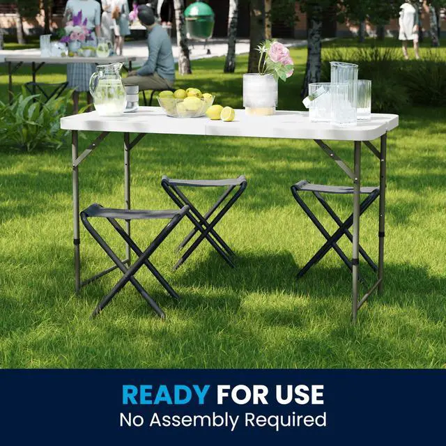 Alt view image 13 of 13 - 4-Foot Height Adjustable Bi-Fold Granite White Plastic Folding Table