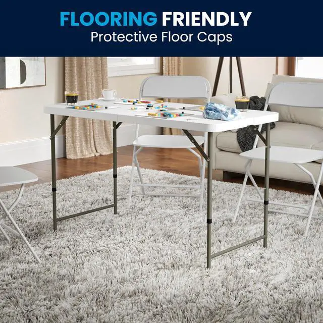 Alt view image 12 of 13 - 4-Foot Height Adjustable Bi-Fold Granite White Plastic Folding Table