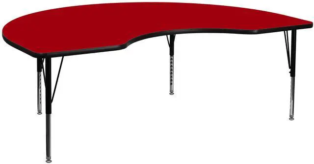 Main image of Wren 48''W x 72''L Kidney Red Thermal Laminate Activity Table - Height Adjustable Short Legs
