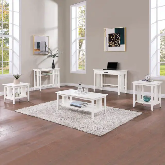 Alt view image 3 of 7 - Office Depot Home Furnishings Sierra End Table with Lower Storage Shelf and Mission Style Side Panels, White