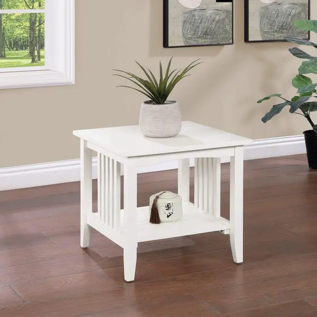 Alt view image 2 of 7 - Office Depot Home Furnishings Sierra End Table with Lower Storage Shelf and Mission Style Side Panels, White