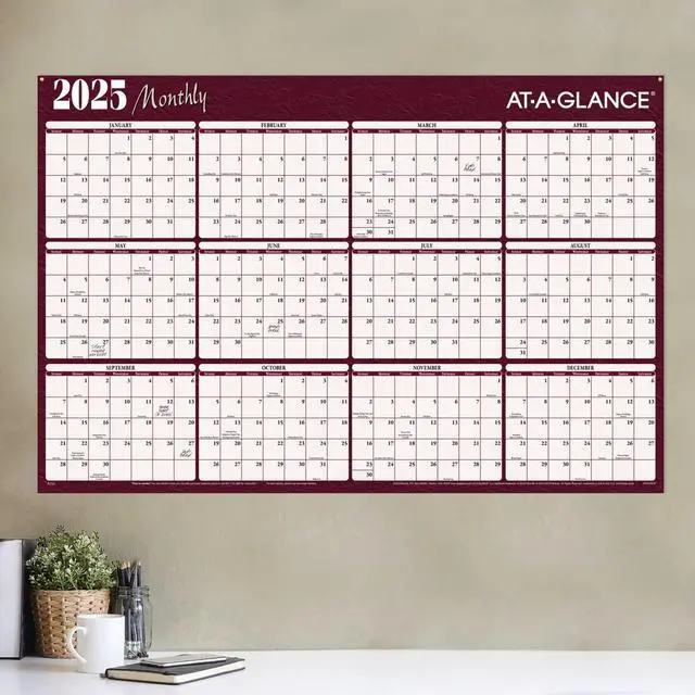 Alt view image 7 of 8 - 2025 AT-A-GLANCE® Horizontal Reversible Erasable Yearly Wall Calendar, 48" x 32", Red/Blue, January To December