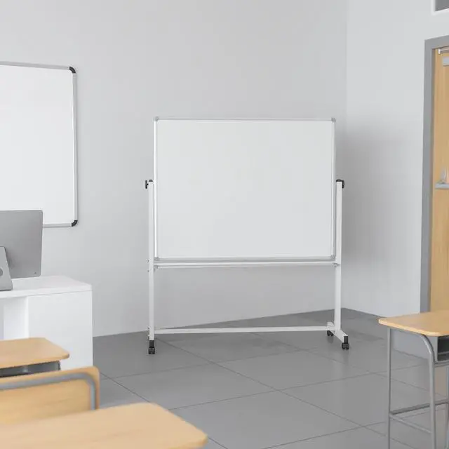 Alt view image 2 of 7 - HERCULES Series 53"W x 62.5"H Double-Sided Mobile White Board with Pen Tray