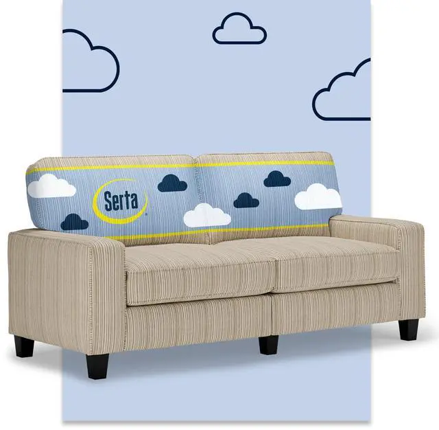 Alt view image 2 of 7 - Serta Palisades 73" Track Arm Sofa, Easy Care Polyester, Soft Pillow Back, Pocket Coil Seat Cushions, Removable Covers, Loveseat or Couch for Small Spaces, Living Rooms or Bedrooms, Beige