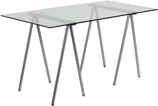 Alt view image 8 of 10 - Glass Computer Desk with Silver Metal Frame
