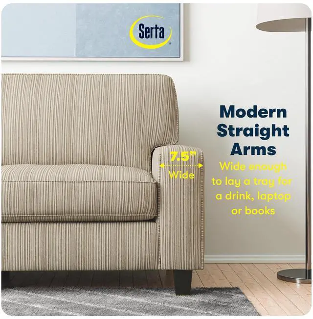 Alt view image 7 of 7 - Serta Palisades 73" Track Arm Sofa, Easy Care Polyester, Soft Pillow Back, Pocket Coil Seat Cushions, Removable Covers, Loveseat or Couch for Small Spaces, Living Rooms or Bedrooms, Beige