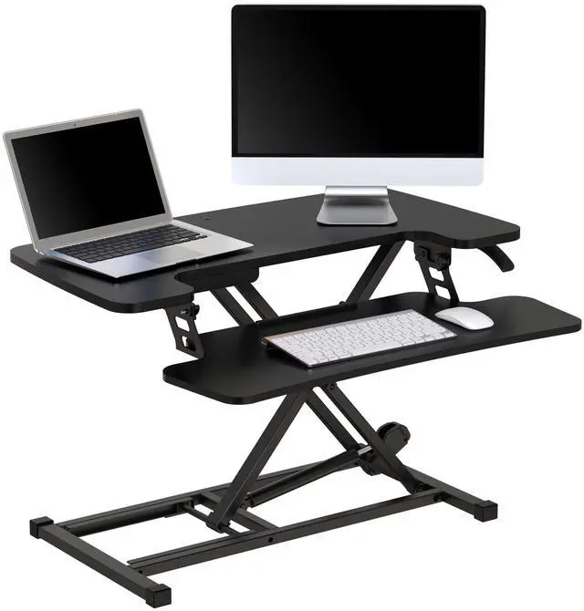Alt view image 2 of 7 - Realspace® P10 Pneumatic Standing Desk Riser Converter with Keyboard Tray, 20"H x 31-1/2"W x 25"D, Black