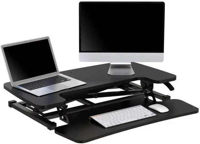 Alt view image 6 of 7 - Realspace® P10 Pneumatic Standing Desk Riser Converter with Keyboard Tray, 20"H x 31-1/2"W x 25"D, Black