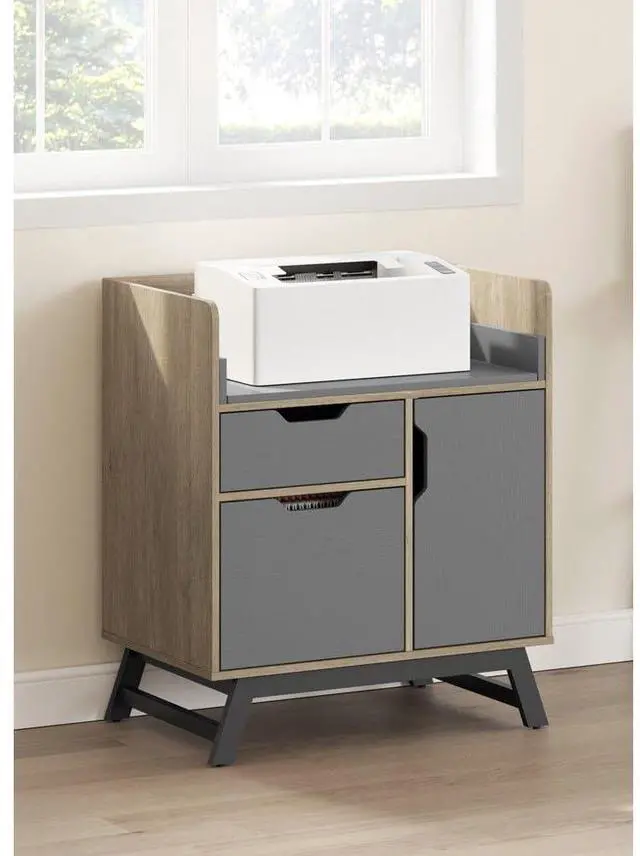 Main image of Realspace® Nashira 27"W Printer Stand With Charging Station, Light Oak/Gray