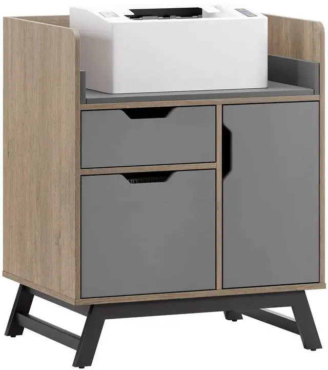 Alt view image 3 of 7 - Realspace® Nashira 27"W Printer Stand With Charging Station, Light Oak/Gray