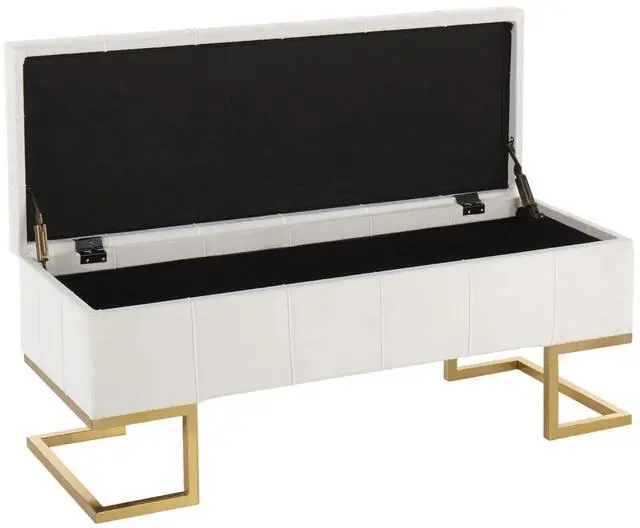 Alt view image 3 of 7 - LumiSource Midas Storage Bench, Velvet Upholstered Storage Bench, Storage Bench for Entryway, Bedroom Bench with Storage
