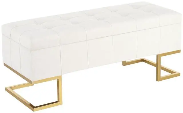 Alt view image 2 of 7 - LumiSource Midas Storage Bench, Velvet Upholstered Storage Bench, Storage Bench for Entryway, Bedroom Bench with Storage