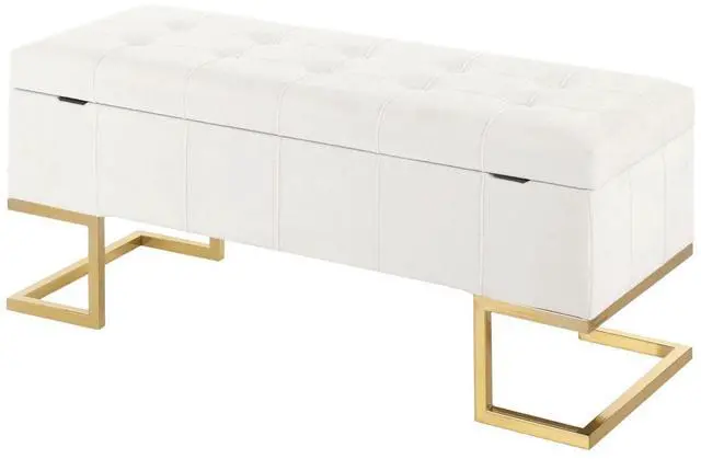 Alt view image 5 of 7 - LumiSource Midas Storage Bench, Velvet Upholstered Storage Bench, Storage Bench for Entryway, Bedroom Bench with Storage