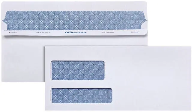 Alt view image 7 of 11 - Office Depot 100% Recycled Lift  Press(TM) Double-Window Envelopes, #10 (4 1/8in. x 9 1/2in.), White, Box Of 500, 76133