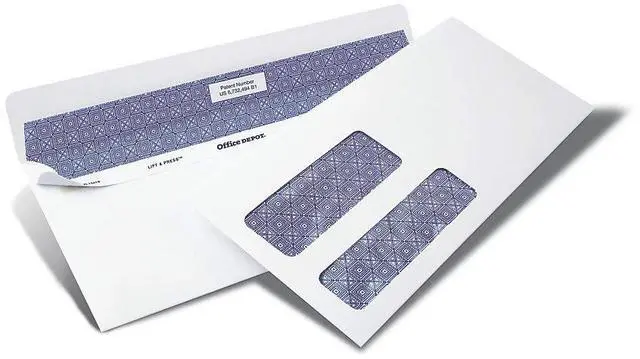 Alt view image 11 of 11 - Office Depot 100% Recycled Lift  Press(TM) Double-Window Envelopes, #10 (4 1/8in. x 9 1/2in.), White, Box Of 500, 76133