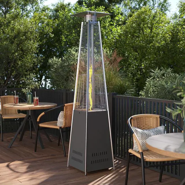 Alt view image 2 of 7 - Flash Furniture Outdoor Patio Heater with Wheels - Slate Gray - 42,000 BTU - 7.5 Feet Tall - Stainless Steel - For Residential and Commercial Use