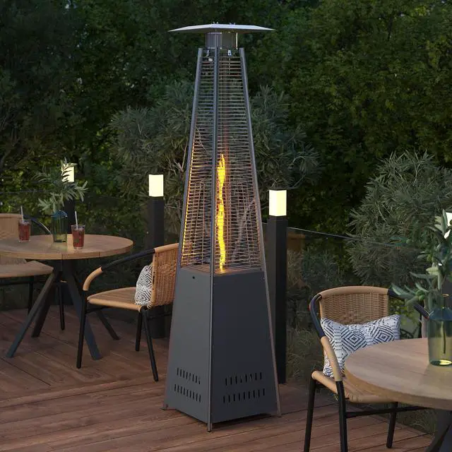 Alt view image 4 of 7 - Flash Furniture Outdoor Patio Heater with Wheels - Slate Gray - 42,000 BTU - 7.5 Feet Tall - Stainless Steel - For Residential and Commercial Use
