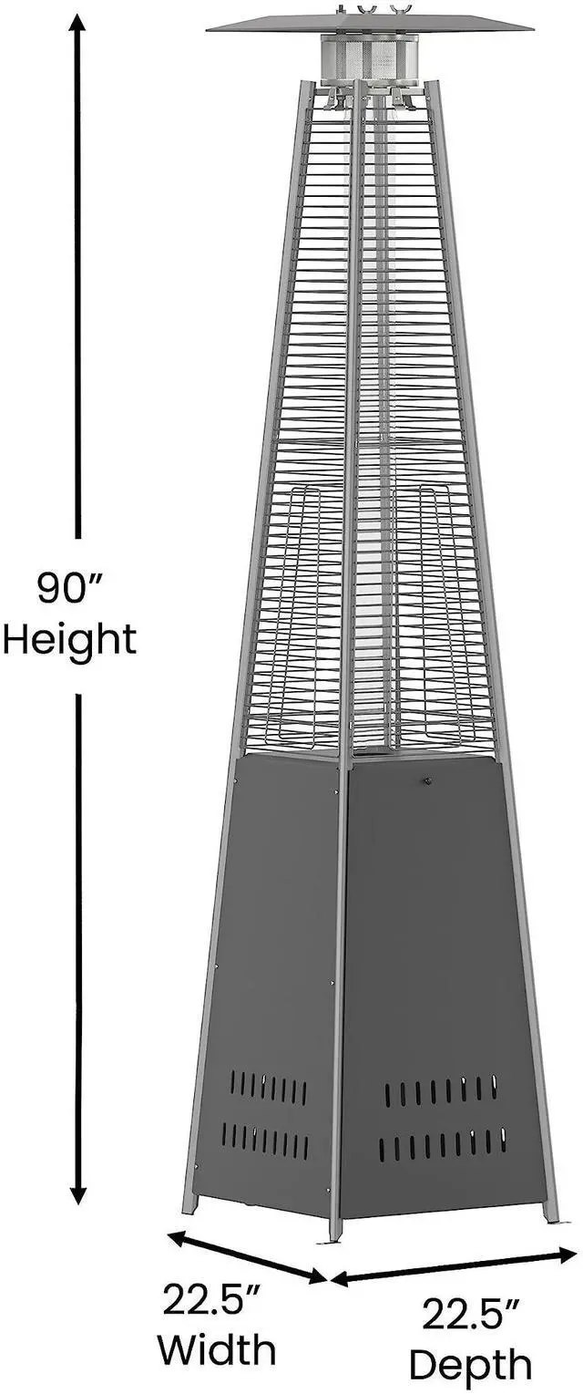 Alt view image 6 of 7 - Flash Furniture Outdoor Patio Heater with Wheels - Slate Gray - 42,000 BTU - 7.5 Feet Tall - Stainless Steel - For Residential and Commercial Use