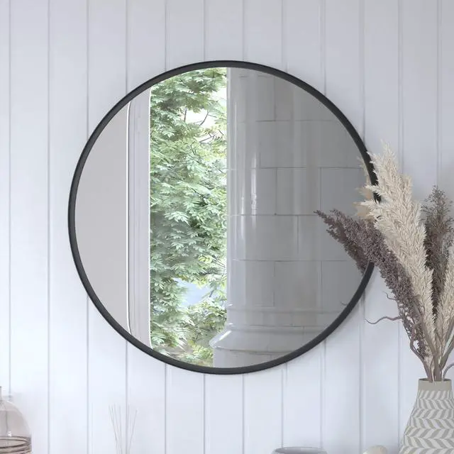 Alt view image 17 of 19 - Flash Furniture Jennifer Round Metal Framed Wall Mirror 27.5" Black (HFMHD75G412315)