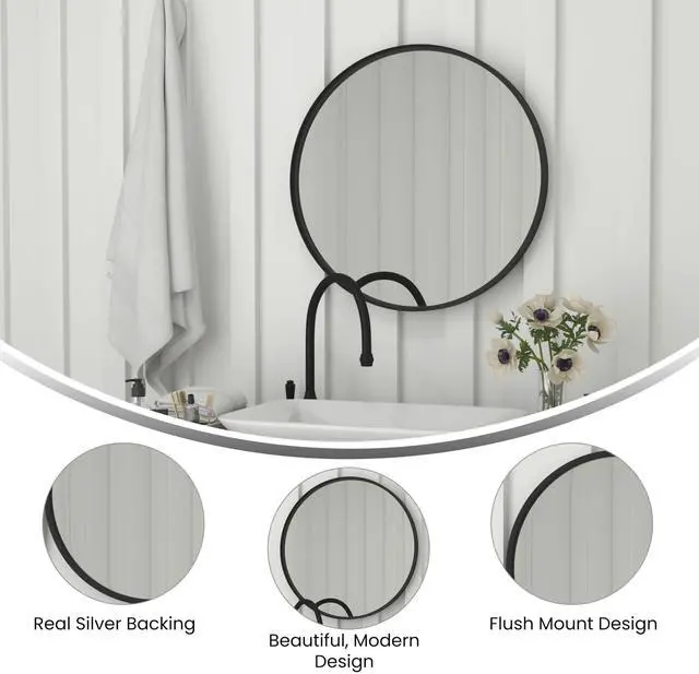 Alt view image 15 of 19 - Flash Furniture Jennifer Round Metal Framed Wall Mirror 27.5" Black (HFMHD75G412315)