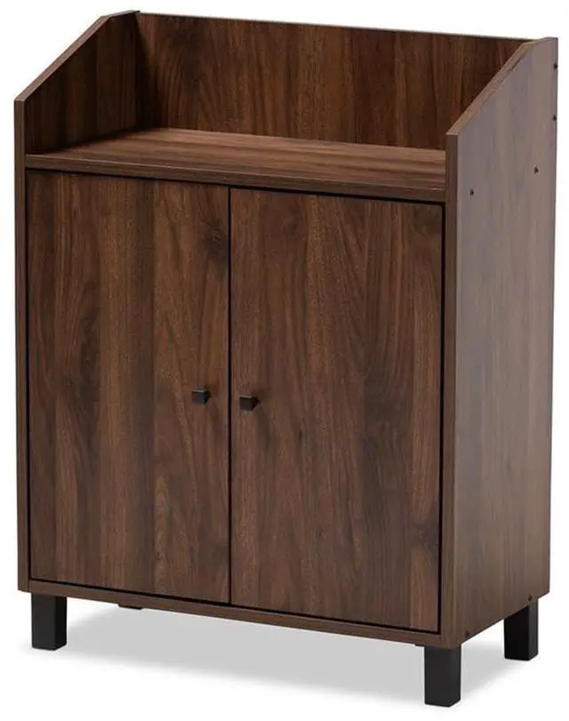 Alt view image 13 of 19 - Baxton Studio Rossin Modern and Contemporary Walnut Brown Finished 2-Door Wood Entryway Shoe Storage Cabinet with Open Shelf
