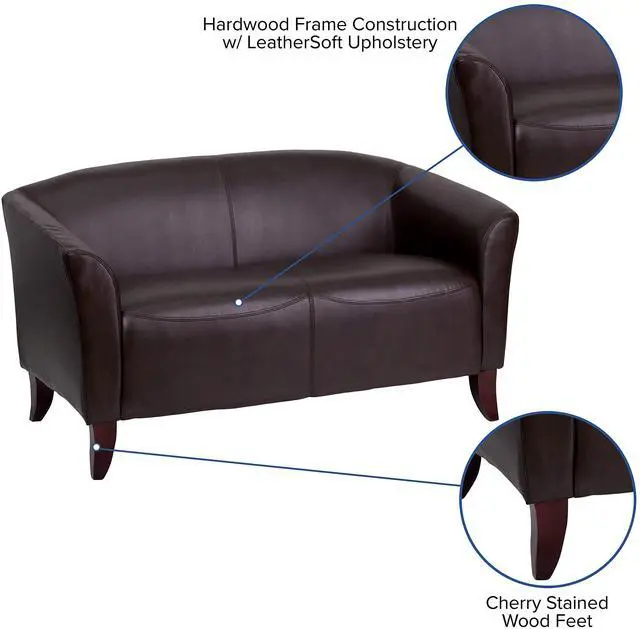 Alt view image 19 of 20 - Flash Furniture 111-2-BN-GG Hercules Imperial Series Leather Love Seat, Brown/Cherry