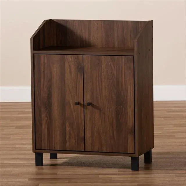 Alt view image 16 of 19 - Baxton Studio Rossin Modern and Contemporary Walnut Brown Finished 2-Door Wood Entryway Shoe Storage Cabinet with Open Shelf
