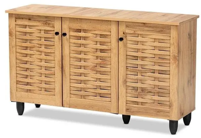 Alt view image 14 of 20 - Baxton Studio Winda Modern and Contemporary Oak Brown Finished Wood 3-Door Shoe Cabinet