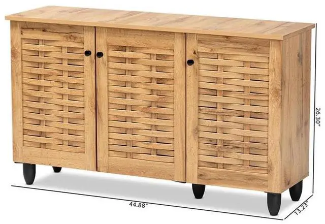 Alt view image 15 of 20 - Baxton Studio Winda Modern and Contemporary Oak Brown Finished Wood 3-Door Shoe Cabinet