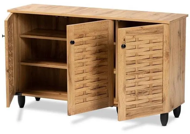 Alt view image 17 of 20 - Baxton Studio Winda Modern and Contemporary Oak Brown Finished Wood 3-Door Shoe Cabinet