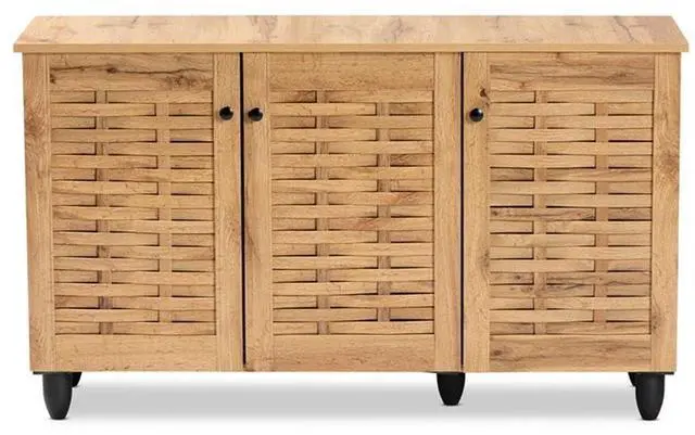 Alt view image 18 of 20 - Baxton Studio Winda Modern and Contemporary Oak Brown Finished Wood 3-Door Shoe Cabinet