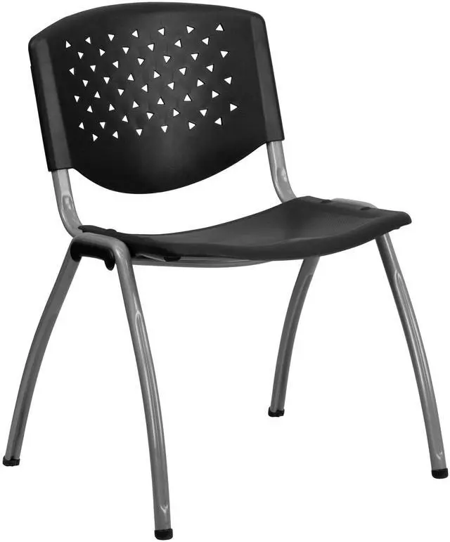 Main image of HERCULES Series 880 lb. Capacity Black Plastic Stack Chair with Titanium Gray Powder Coated Frame | Powder Coated, 880 LBS. Weight Capacity