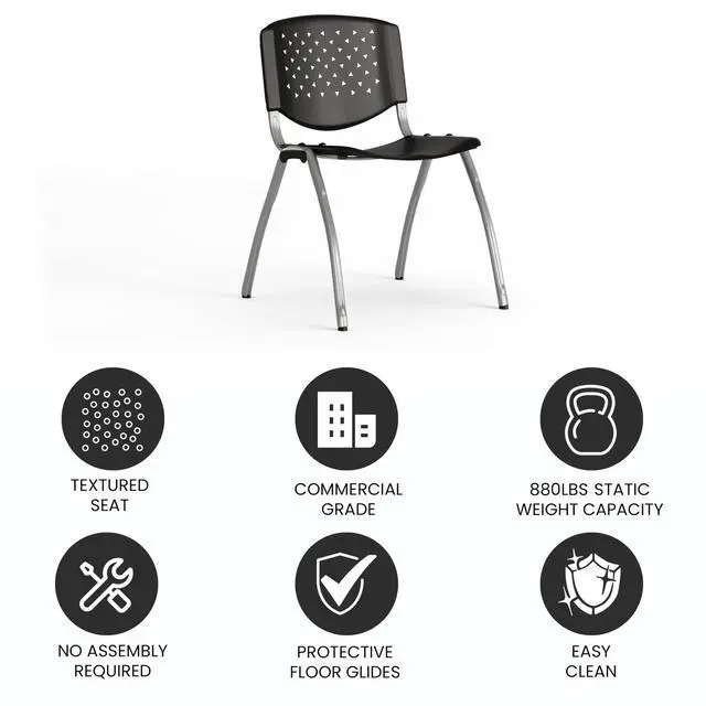 Alt view image 5 of 7 - HERCULES Series 880 lb. Capacity Black Plastic Stack Chair with Titanium Gray Powder Coated Frame | Powder Coated, 880 LBS. Weight Capacity