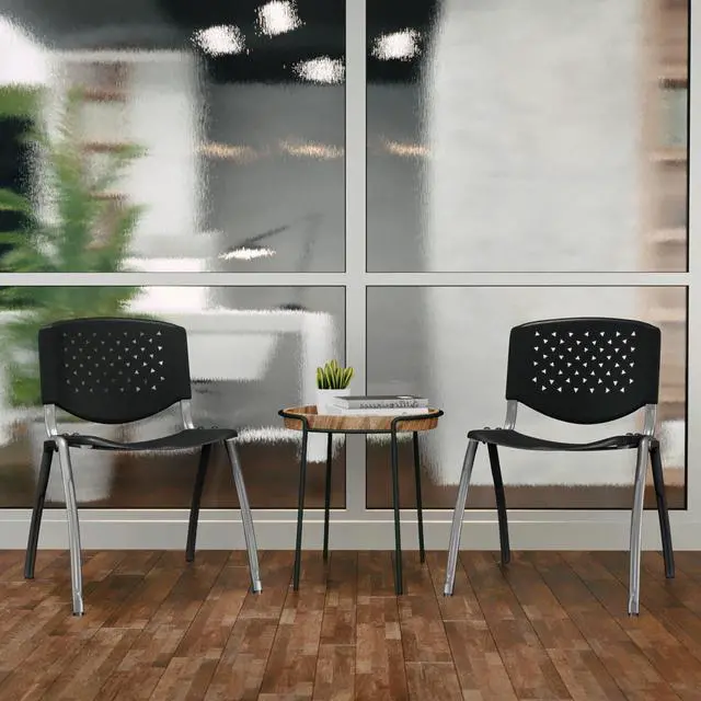 Alt view image 7 of 7 - HERCULES Series 880 lb. Capacity Black Plastic Stack Chair with Titanium Gray Powder Coated Frame | Powder Coated, 880 LBS. Weight Capacity
