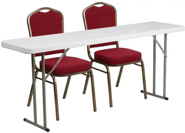 Alt view image 3 of 6 - 6-Foot Plastic Folding Training Table Set with 2 Crown Back Stack Chairs