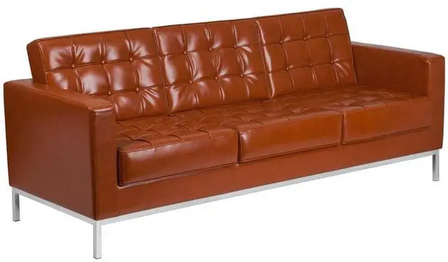 Alt view image 17 of 20 - HERCULES Lacey Series Contemporary Cognac LeatherSoft Sofa with Stainless Steel Frame
