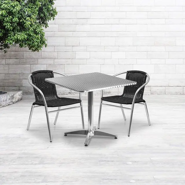 Alt view image 14 of 17 - 31.5'' Square Aluminum Indoor-Outdoor Table Set with 2 Black Rattan Chairs
