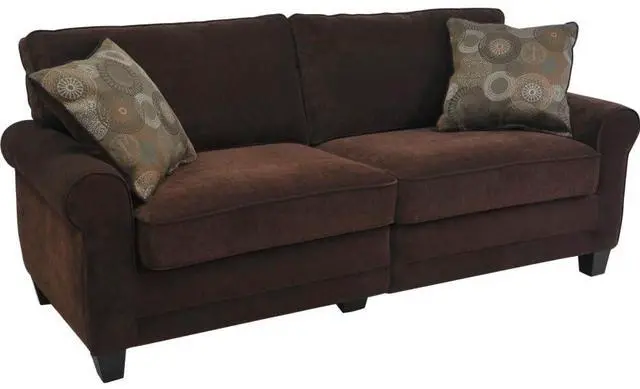 Main image of Serta Copenhagen 73" Rolled Arm Sofa, Easy Care Polyester, Soft Pillow Back, Pocket Coil Seat Cushions, Removable Covers, Loveseat or Couch for Small Spaces, Living Rooms or Bedrooms, Brown