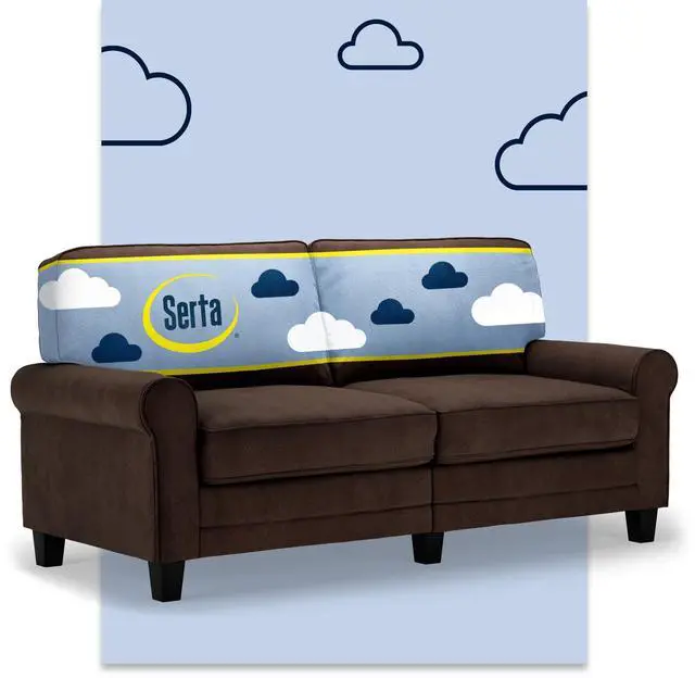 Alt view image 2 of 7 - Serta Copenhagen 73" Rolled Arm Sofa, Easy Care Polyester, Soft Pillow Back, Pocket Coil Seat Cushions, Removable Covers, Loveseat or Couch for Small Spaces, Living Rooms or Bedrooms, Brown
