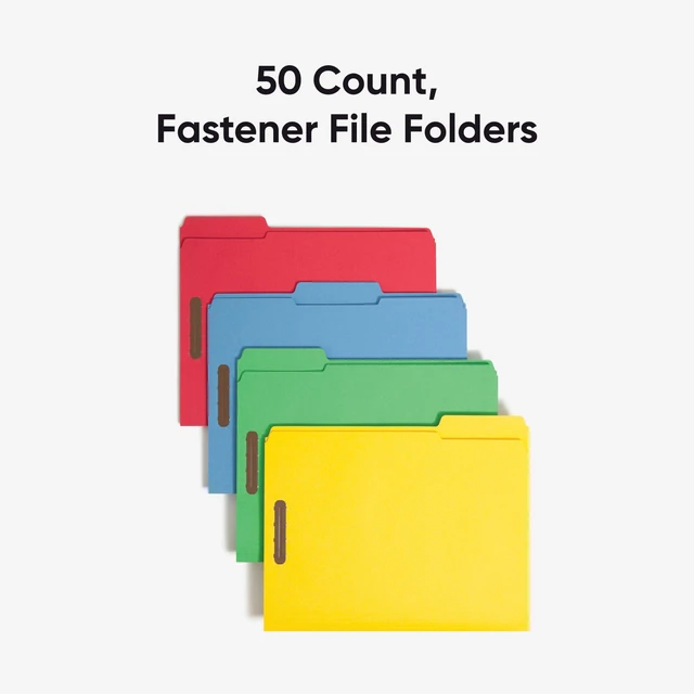 Alt view image 4 of 7 - Fastener File Folders, Reinforced 1/3-Cut Tabs, 2 Fasteners, Letter Size, Assorted Coolors, 50 per Box (11975)