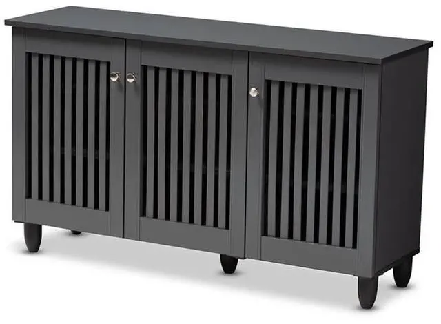 Alt view image 14 of 20 - Baxton Studio Fernanda Modern and Contemporary Dark Gray 3-Door Wooden Entryway Shoe Storage Wide Cabinet