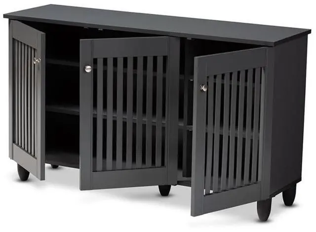 Alt view image 15 of 20 - Baxton Studio Fernanda Modern and Contemporary Dark Gray 3-Door Wooden Entryway Shoe Storage Wide Cabinet