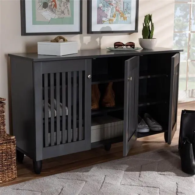 Alt view image 20 of 20 - Baxton Studio Fernanda Modern and Contemporary Dark Gray 3-Door Wooden Entryway Shoe Storage Wide Cabinet