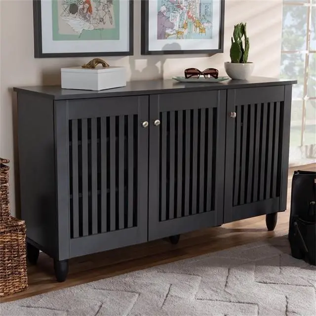 Alt view image 19 of 20 - Baxton Studio Fernanda Modern and Contemporary Dark Gray 3-Door Wooden Entryway Shoe Storage Wide Cabinet